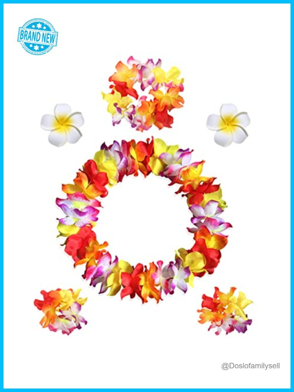 Hawaiian Leis Headband Wristbands Plumeria Hair Clips Tropical Luau Set